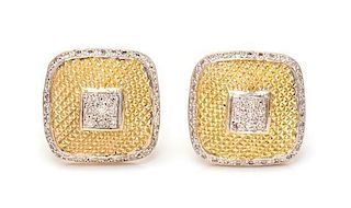 A Pair 14 Karat Bicolor Gold and Diamond Earclips, Armany, 14.70 dwts.