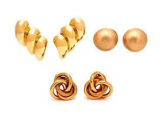 A Collection of Yellow Gold Earclips, 24.00 dwts.