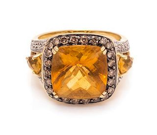 A 14 Karat Yellow Gold, Citrine, Colored Diamond and Diamond Ring, Le Vian, 5.80 dwts.