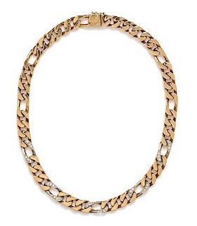 A 14 Karat Bicolor Gold and Diamond Figaro Chain Necklace, Hammerman Brothers, 51.80 dwts.