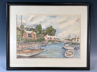WATERCOLOR VIEW OF HAMILTON PAGET BERMUDA SIGNED DATED