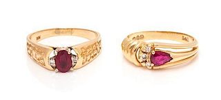A Collection of 14 Karat Yellow Gold, Ruby and Diamond Rings, 4.60 dwts.