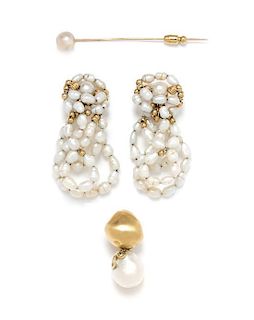* A Collection of Yellow Gold and Pearl Jewelry, 18.90 dwts.