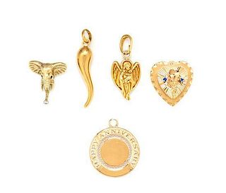 A Collection of Yellow Gold Pendants, 15.10 dwts.