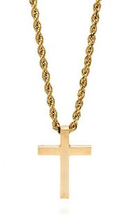 * A 14 Karat Yellow Gold Cross Pendant and Chain, 16.85 dwts.