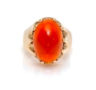 * A Yellow Gold and Fire Opal Ring, Circa 1900, 8.60 dwts.