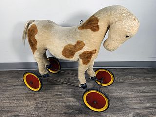 VINTAGE HORSE ON WHEELS WITH PULL STRING STEIFF
