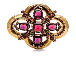 A Victorian Yellow Gold and Rhodolite Garnet Pendant/Brooch, 9.60 dwts.