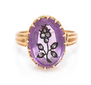 A Rose Gold, Amethyst and Diamond Ring, 2.20 dwts.