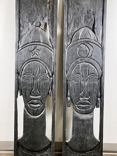 CARVED SIGNED TRIBAL AFRICAN STYLE PORTRAIT PANELS