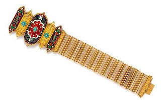 A Victorian Yellow Gold, Polychrome Enamel, Turquoise and Diamond Bracelet, Circa 1830, 30.50 dwts.