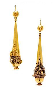 A Pair of Victorian Yellow Gold Pendant Earrings, 8.90 dwts.