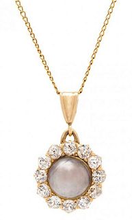 * An Edwardian Yellow Gold, Pearl and Diamond Pendant, 1.90 dwts.