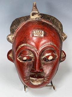 YAURE MASK RED FACES WITH OIL PAINT IVORY COAST WEST AFRICA