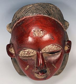 YAURE MASK RED FACED WITH OIL PAINT IVORY COAST WEST AFRICA
