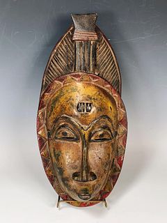 YELLOW MASK GOURO WITH OIL PAINT IVORY COAST WEST AFRICA