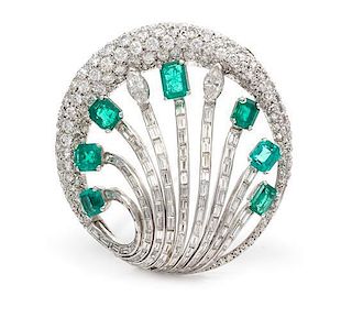 A Platinum, Emerald and Diamond Brooch, 22.60 dwts.