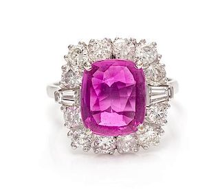 An 18 Karat White Gold, Pink Sapphire and Diamond Ring, 3.60 dwts.
