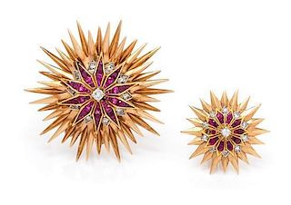 A Collection of Retro Rose Gold, Ruby and Diamond Jewelry, Tiffany & Co., 21.90 dwts.