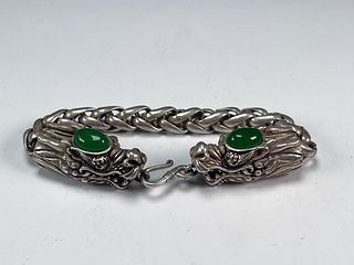 MIAO SILVER DRAGON BRACELET WITH JADE ACCENTS