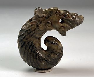 ARCHAIC STONE DRAGON CARVING AMULET