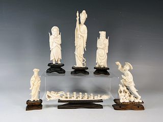 SIX ASIAN CARVED FIGURES 
