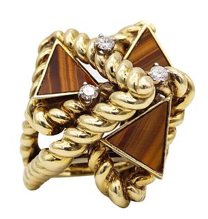 La Triomphe Cocktail Ring In 14Kt Gold With 9.60 Cts In Diamonds And Tiger Eye Quartz