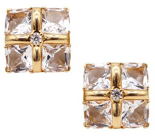 Seaman Schepps Earrings In 18K Gold With 24.40 Cts Diamonds And Rock Quartz