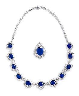 An 18 Karat White Gold, Sapphire and Diamond Necklace with Detachable Pendant, 46.90 dwts.