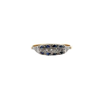Deco 18k Gold Ring with Diamonds and Sapphires