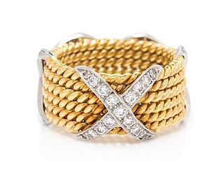 An 18 Karat Yellow Gold, Platinum and Diamond "Six Rows" Ring, Schlumberger for Tiffany & Co., 9.60 dwts.