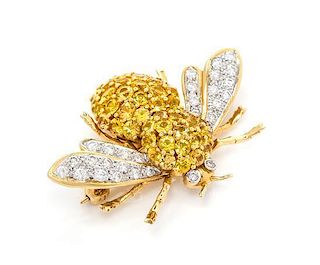 * An 18 Karat Yellow Gold, Yellow Sapphire and Diamond Bee Brooch, 8.00 dwts.