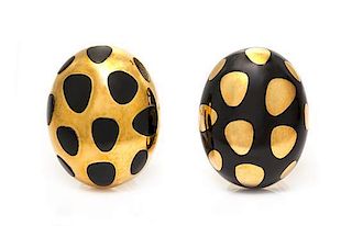 A Pair of 18 Karat Yellow Gold and Black Jade "Positive-Negative" Earclips, Angela Cummings for Tiffany & Co., Circa 1978, 12