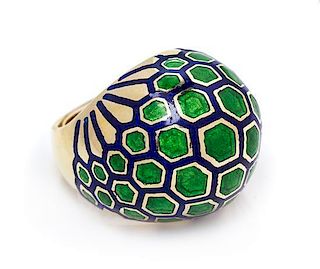 An 18 Karat Yellow Gold and Polychrome Enamel Bombe Ring, 13.60 dwts.