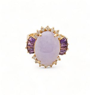 Lavender Jade, Diamond And Amethyst Ring, Size 7 7.6g