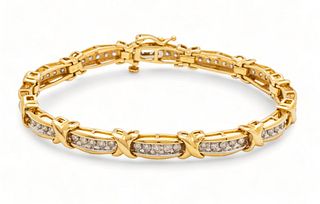 14k Gold And Diamond Bracelet Ca. 1950, L 7" 16.3g