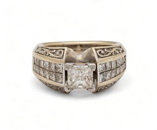 Diamond Princess Cut ( 1.02 Ct) 18K Ring, VS1, I ,Size 6 1/2, 14g