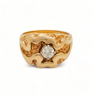 .65pts Diamond, 14K Yellow Gold Man's Ring, Size 10 13g