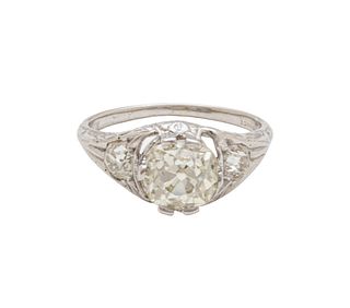 Diamond ( 1.5ct) And 18K White Gold Ring, Size 6, European Cut Ca. 1930, 3g