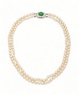 Cultured Pearl, Jade And Diamond Necklace