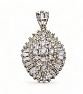Diamond Pendant, 14 K White Gold Ca. 1930, L 0.7" 4g