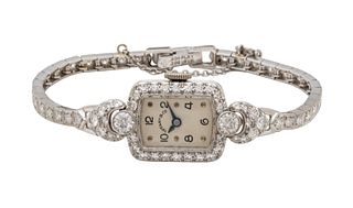 Diamond And Platnium Wristwatch And Band Retailed by Tiffany & Co. Ca. 1940, L 6" 22g