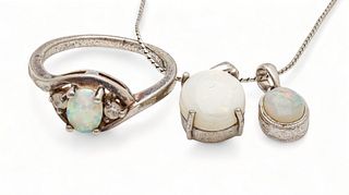 Opal Ring, 2 Pendants, 925 Silver 7.9g 4 pcs