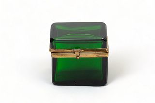 French Emerald Green Crystal Hinged Box, 19Th C., H 3", W 3.25", D 2.25"