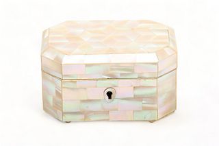 English Mother of Pearl Clad Dresser Box, 19Th C., H 3", L 4.75", D 3.25"