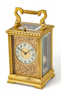 English Brass Carriage Clock with Alarm H 5.2" W 3.5"