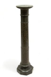 Italian Green Marble Ionic Columnar Form Pedestal Ca. 1900, H 41.5" Dia. 11"