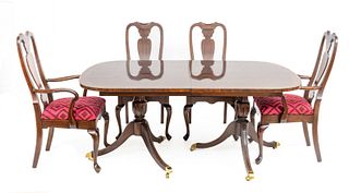Queen Anne Style Carved Mahogany Dining Table And 8 Chairs, H 30" W 45" L 68"