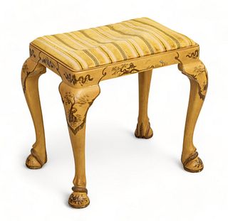 Baker Furniture Co Queen Anne Style Painted & Gilded Wood Bench Seat, H 20" W 16" L 21"
