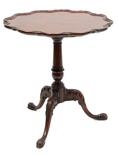 English Chippendale Style Mahogany Pie Crust Table, H 28" Depth 27"